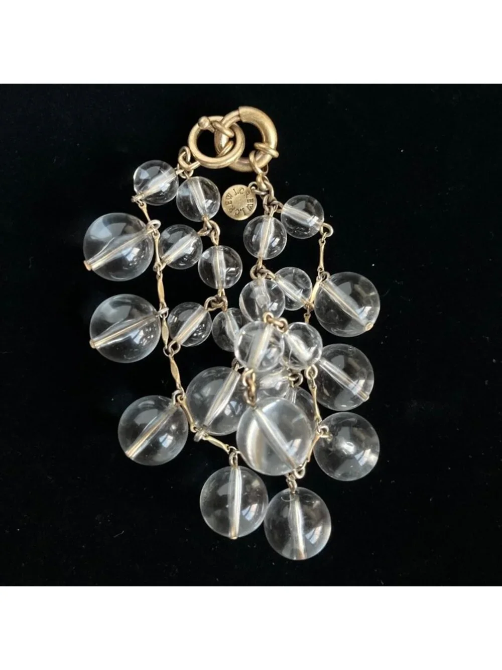 Vintage J.CREW Clear Lucite Bubble Charm Cluster Bracelet Chunky Gold Tone Y2K